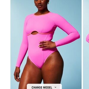 Long-Sleeve Cutout One-Piece Swimsuit - Pink
